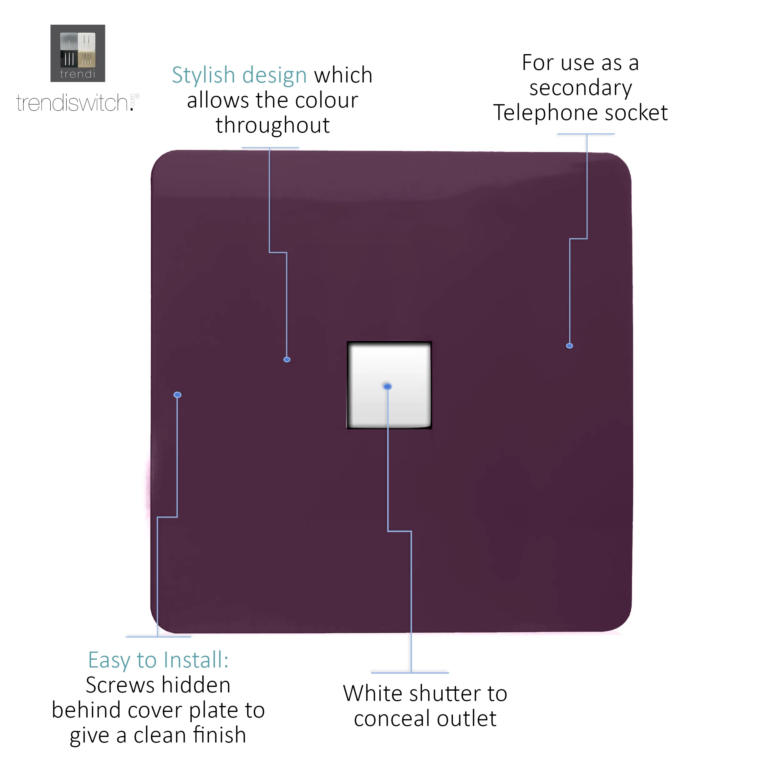 Single PC Ethernet Cat 5 & 6 Data Outlet Plum ART-PCPL  Trendi Plum